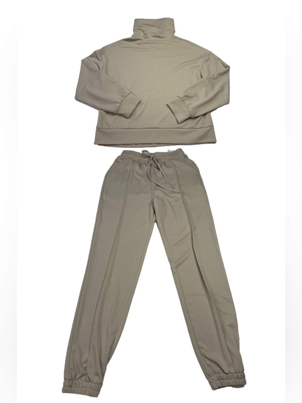 Neutral Beige Lounge Set with Mock Neck Pullover & Joggers – SHEIN